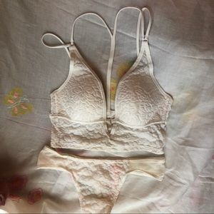 PINK white velvet Bralette and panty set